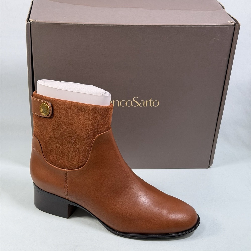 Franco Sarto Size-6.5M Women's L-Jessica Ankle Booties Cognac Leather Brown